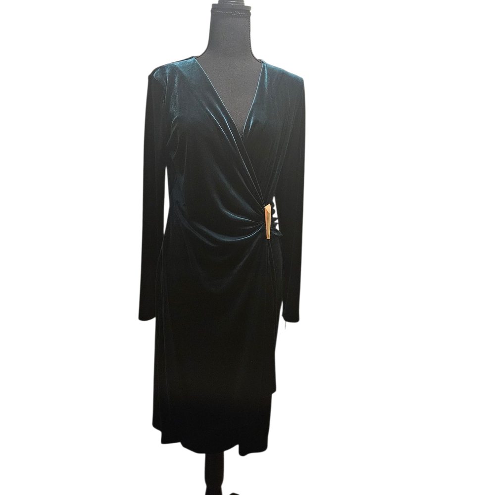 Calvin Klein Green Long Sleeve V-Neck Sheath Dress